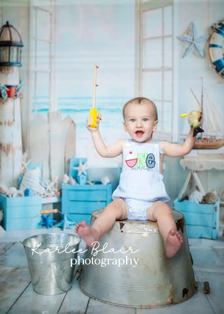 Kate Nautical Beach Window Summer Printed Backdrop Designed by Emetselch