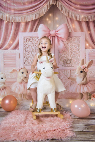 Kate Cake Smash Bunny Pink Ballet Party Printed Backdrop Designed by Ashley Paul