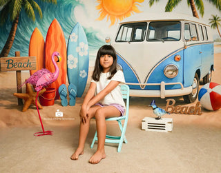 Zomer Strand Van Surfboards Zon Foto Achtergrond Ontworpen door Ashley Paul