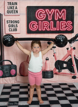Kate Birthday Pink Gym Fitness Spin Bike Printed Backdrop Designed by Ashley Paul