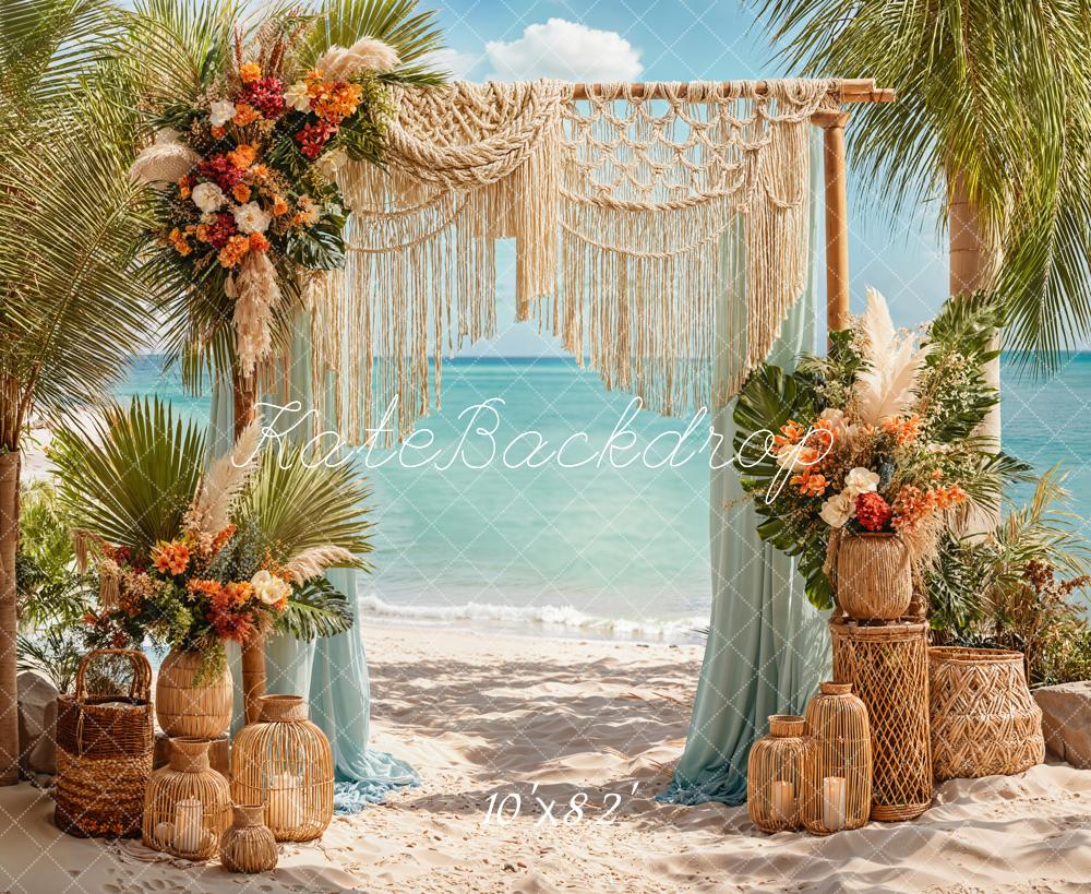 Kate Beach Combination Printed Backdrops for Photography( 3 Backdrops & 1 Floor )