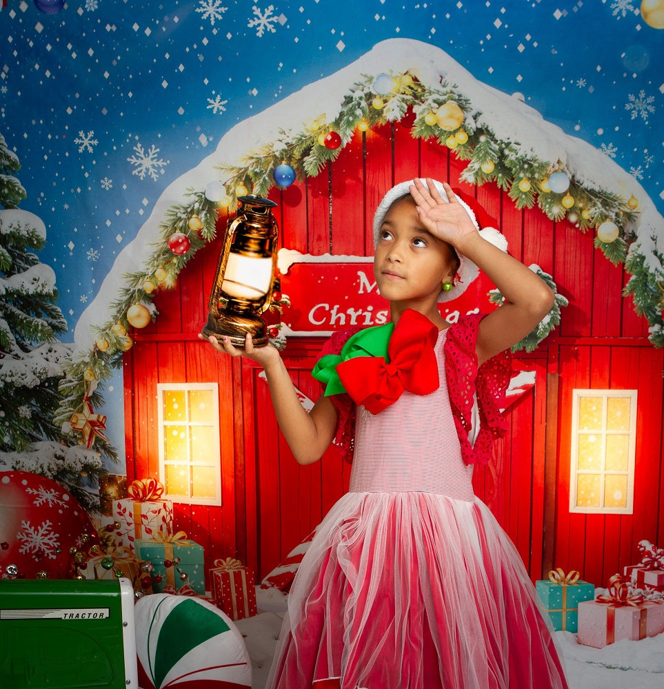 Fondo de adornos de muñeco de nieve de la cabaña del árbol de Navidad diseñado por Emetselch