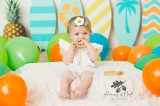 Kate Cake Smash Summer Surfboard Balloon Printed Backdrop Designed by Patty Roberts