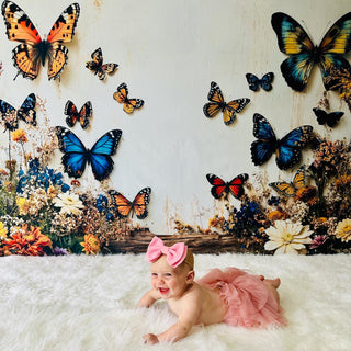 Kate Butterfly Floral Garden White Wall Printed Backdrop Designed by Emetselch