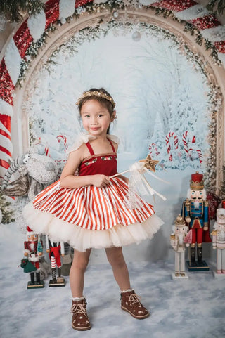 Kate Christmas Candy Cane Arch Wonderland Printed Backdrop Designed by Emetselch