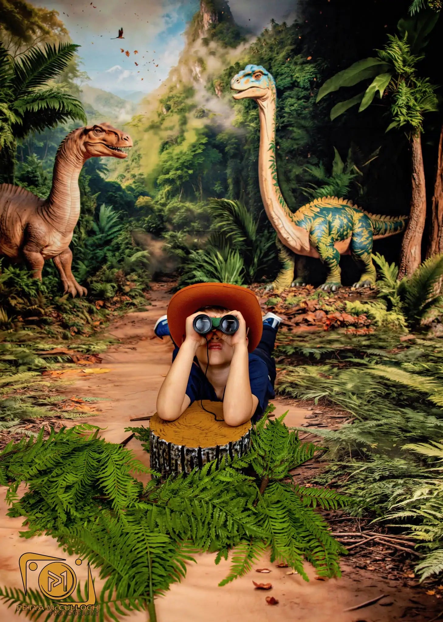 Kate Dinosaur Jungle Forest Printed Backdrop+Forest Path Floor Printed Backdrop