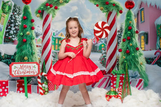 Kate Christmas Tree Candyland Arch Village Printed Backdrop Designed by Mini MakeBelieve