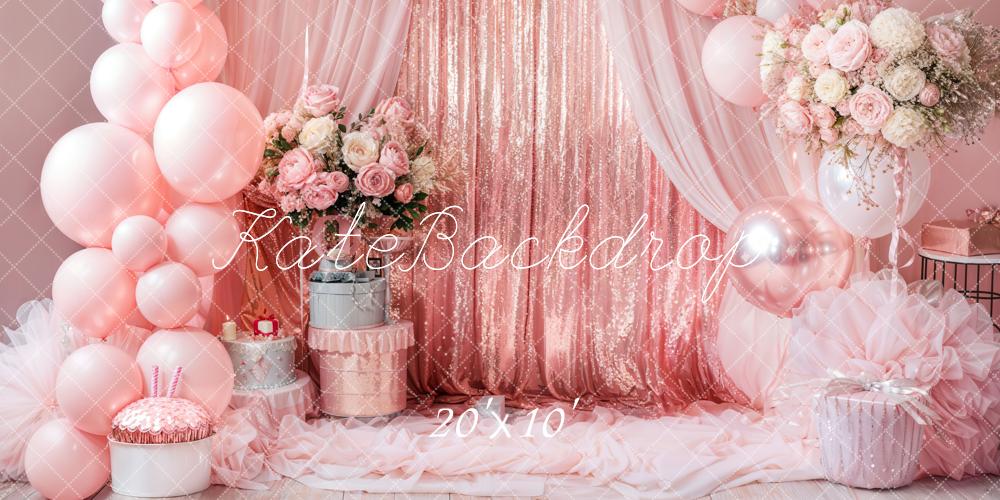 Kate Birthday Pink Floral Balloon Arch Backdrop Designed by Emetselch