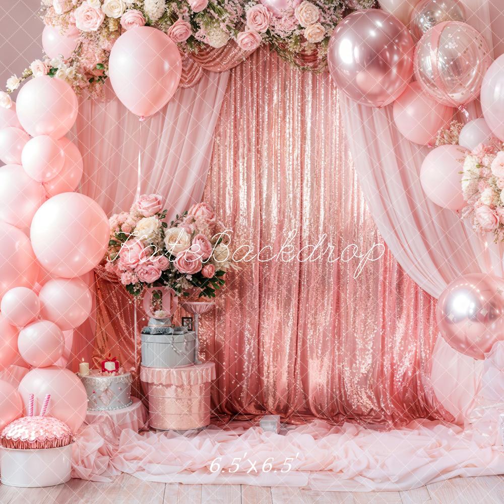 Kate Birthday Pink Floral Balloon Arch Backdrop Designed by Emetselch