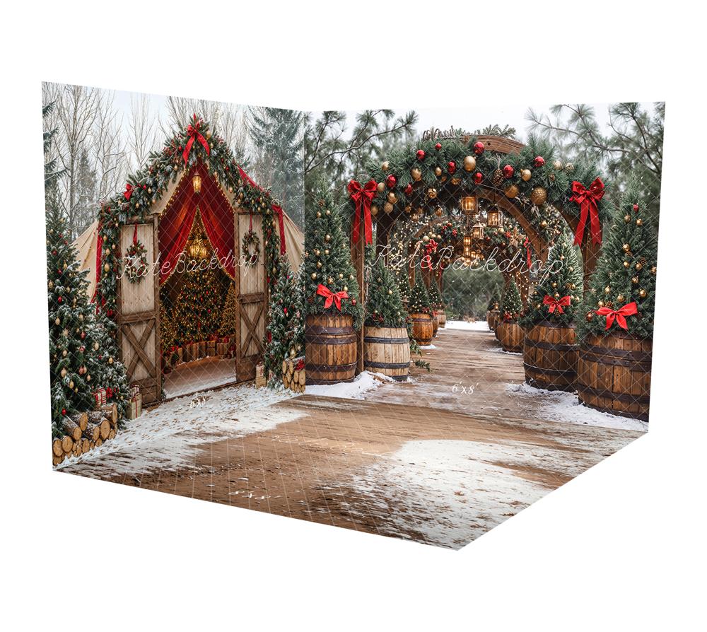 Kate Christmas Pine Arch Garland Wooden Barrels Lanterns Room Set