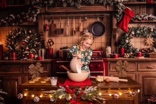 Kate Christmas Kitchen Cabinet Wooden Garland Printed Backdrop Designed by Emetselch