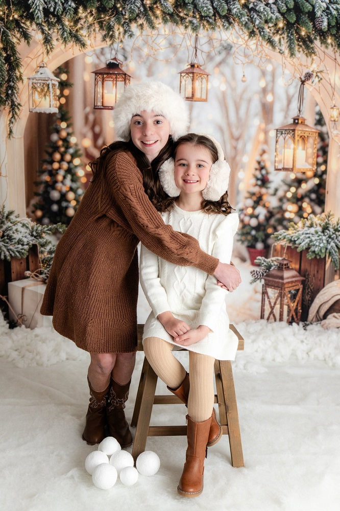 Kerstboog Guirlande Sneeuwbomen Foto Achtergrond Designed by Emetselch