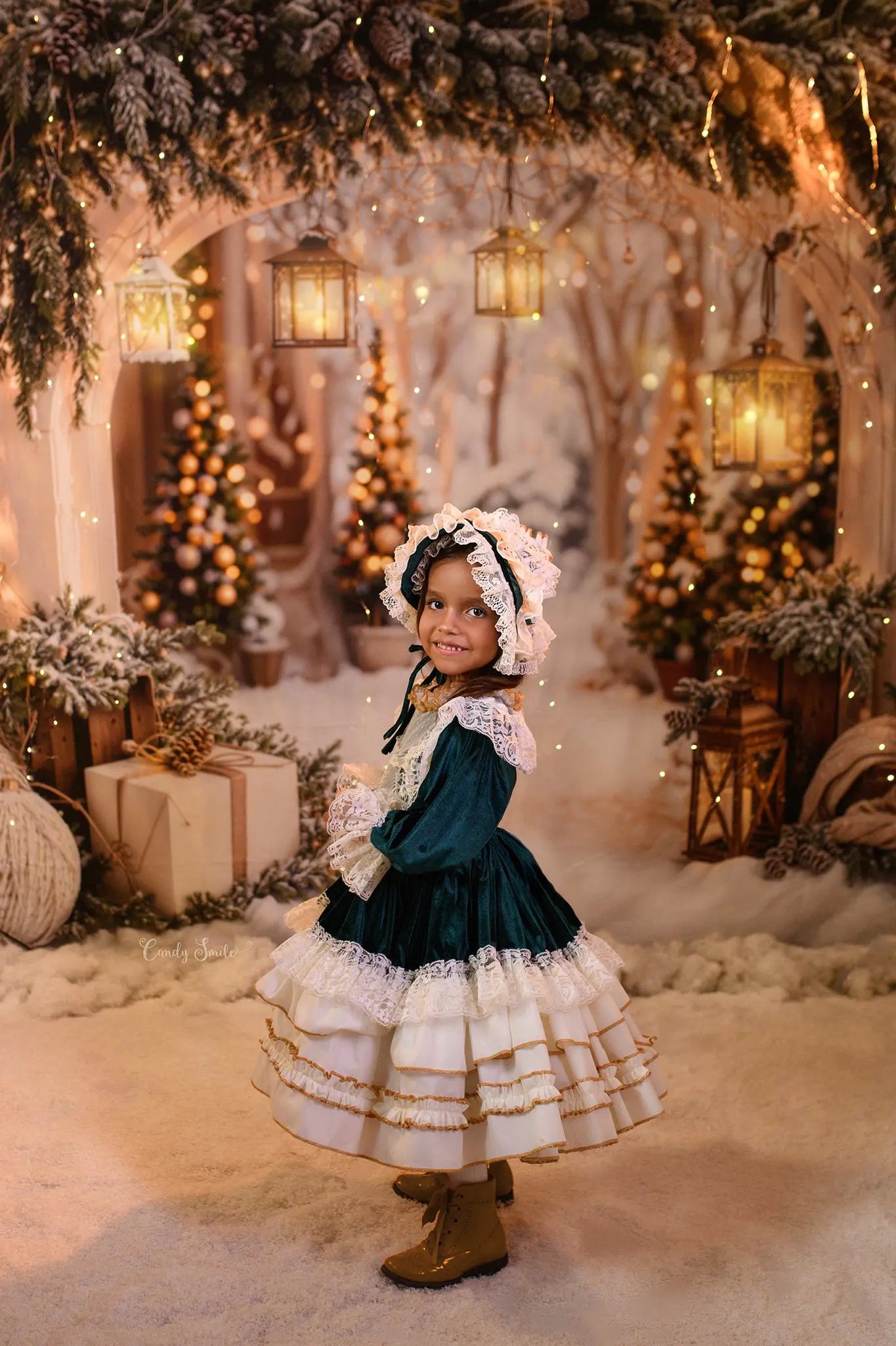 Kerstboog Guirlande Sneeuwbomen Foto Achtergrond Designed by Emetselch