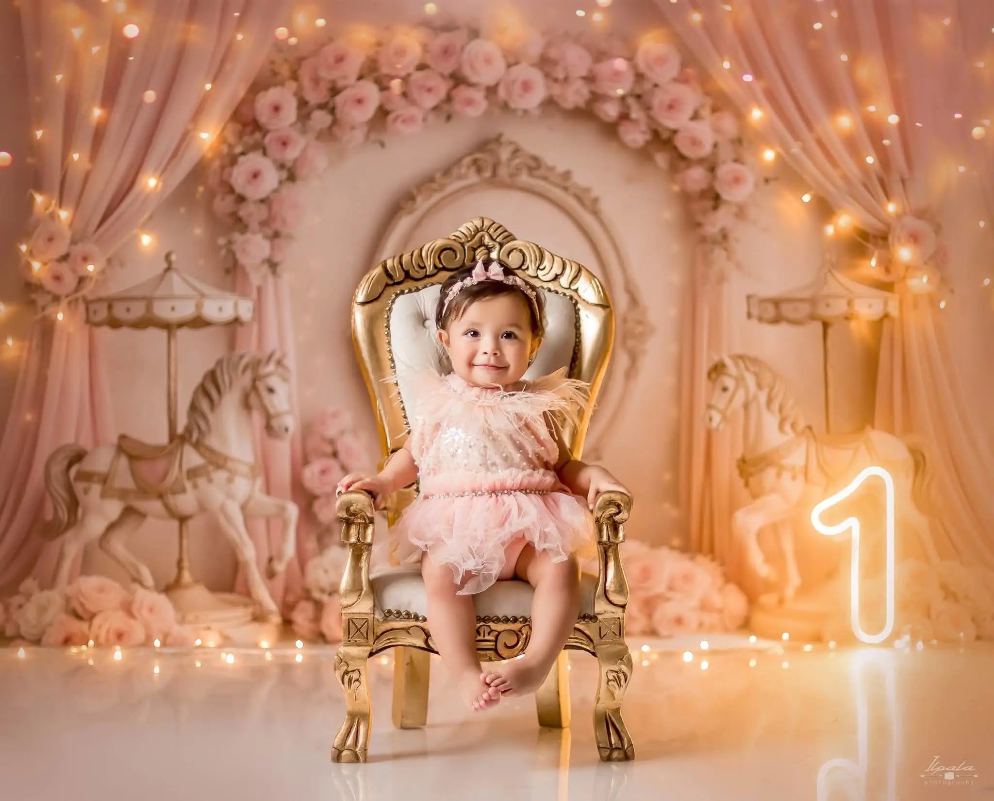 Verjaardag Carousel Dromen Roze Bloem Foto Achtergrond Ontworpen door Ashley Paul