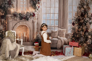 Kerstboom Rozen Haard Arched Window Foto Achtergrond Ontworpen door Emetselch