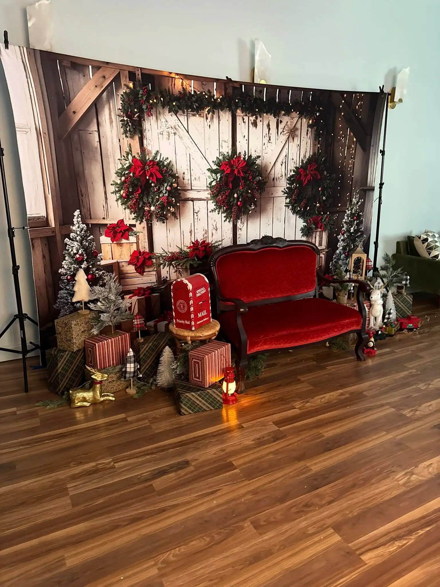 Kate Christmas Wreath Rustic Barn Door Gifts Backdrop Designed by Emetselch