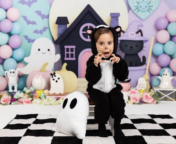 Kate Halloween Cake Smash Ghost Cat House Backdrop Designed by Mini MakeBelieve