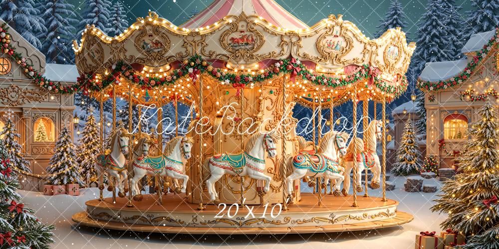 Kate Christmas Carousel Snow Lights Night Backdrop Designed by Emetselch