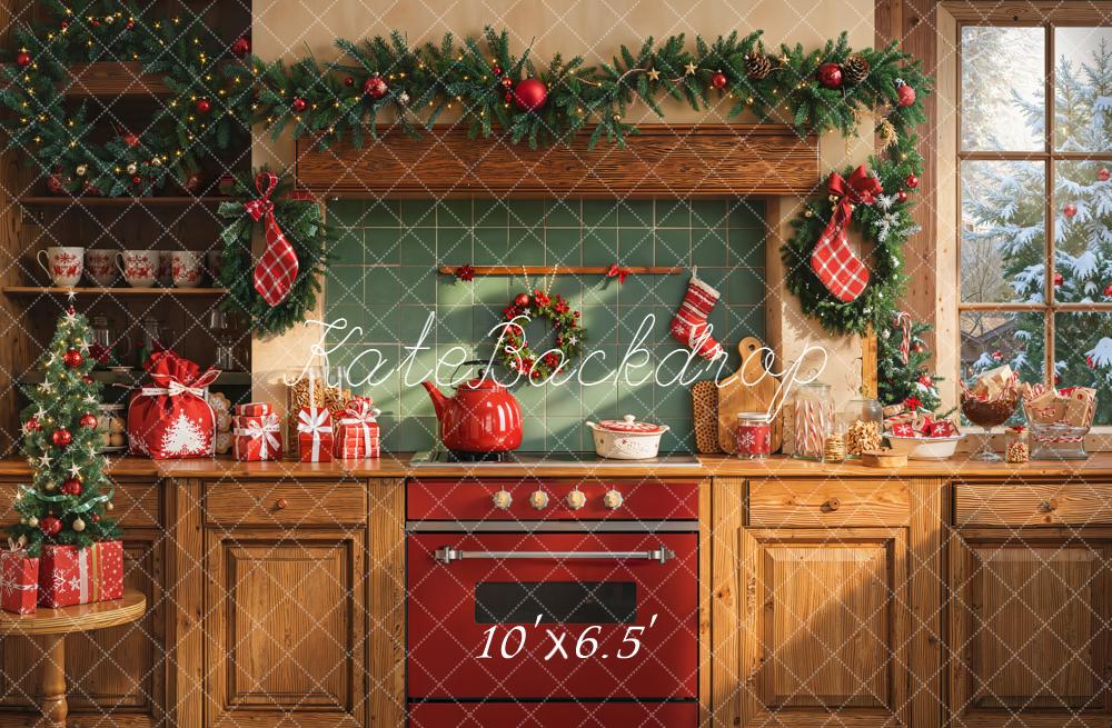 Guirnalda de Cocina Navideña de Christmas Oven Wood Cabinet Backdrop Designed by Emetselch