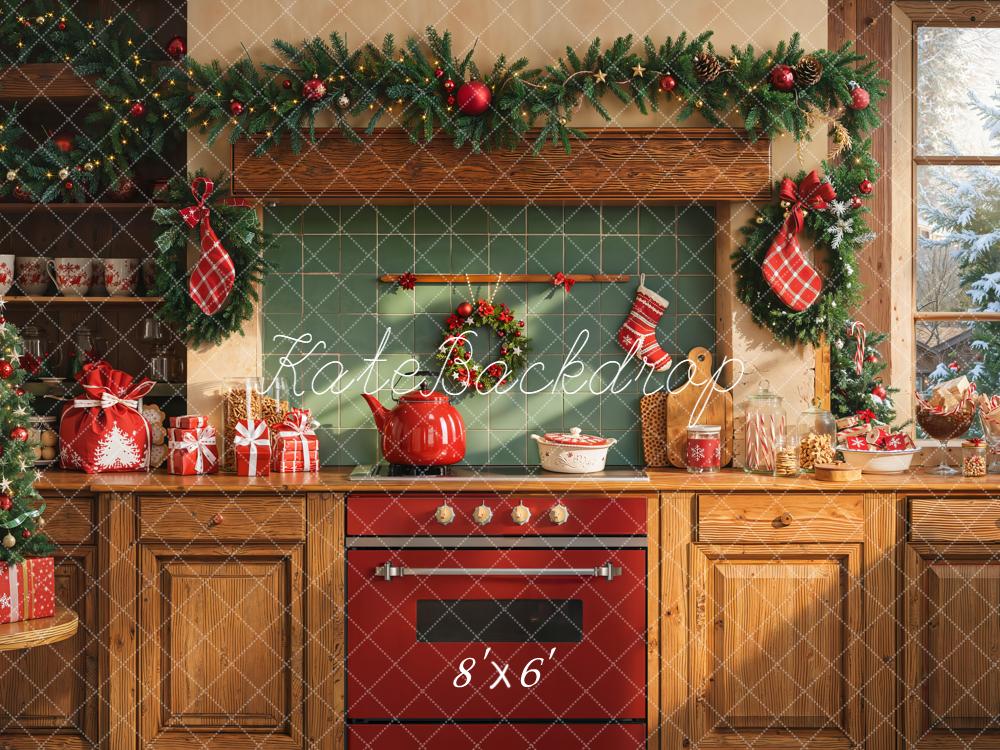 Guirnalda de Cocina Navideña de Christmas Oven Wood Cabinet Backdrop Designed by Emetselch