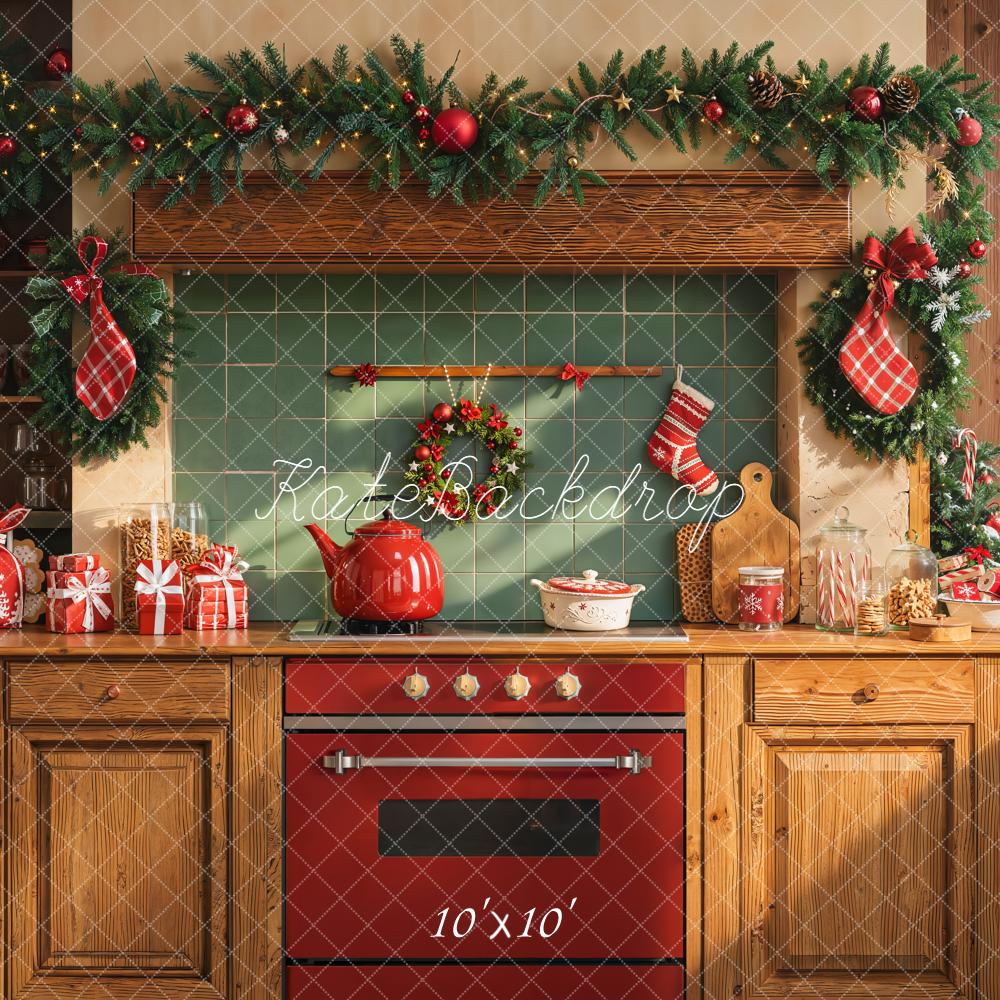 Guirnalda de Cocina Navideña de Christmas Oven Wood Cabinet Backdrop Designed by Emetselch