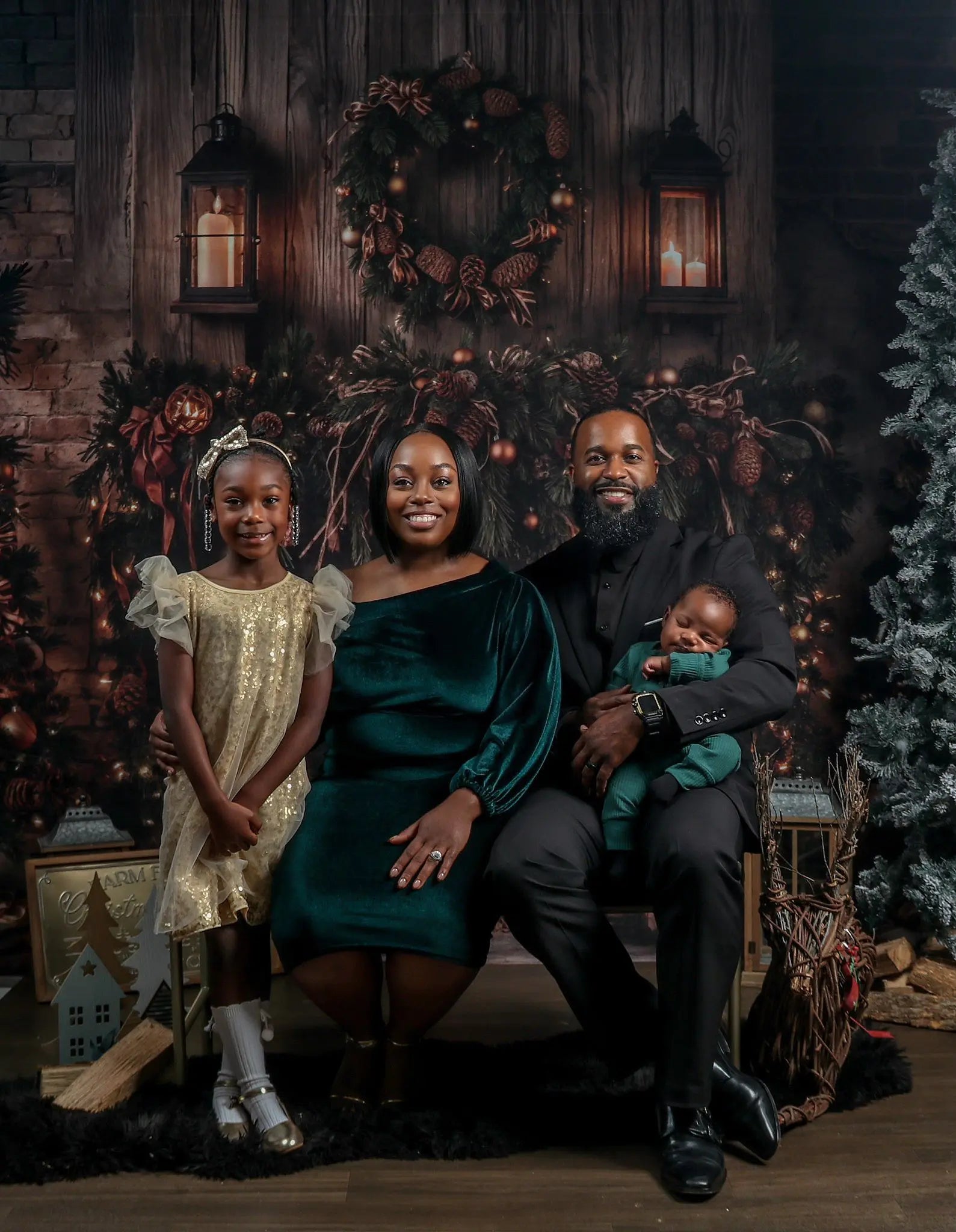 Kate Christmas Tree Fireplace Vintage Brick Wall Backdrop Designed by Emetselch