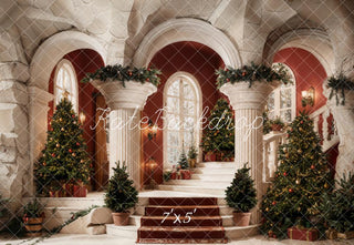 Kate Christmas Retro Columns Staircase Arch Tree Printed Backdrop Designed by Emetselch