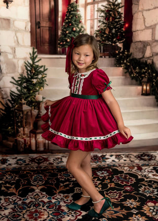Kate Christmas Tree Cascading Stairs Brick Arch Printed Backdrop Designed by Emetselch