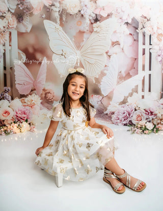 Kate Birthday Dreamy Butterfly Floral Pink Printed Backdrop Designed by Emetselch