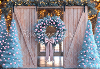 Kate Christmas Tree Wreath Barn Door Printed Backdrop Designed by Mini MakeBelieve