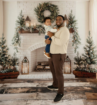 Kate Christmas Fireplace Wreath White Brick Wall Printed Backdrop Designed by Emetselch