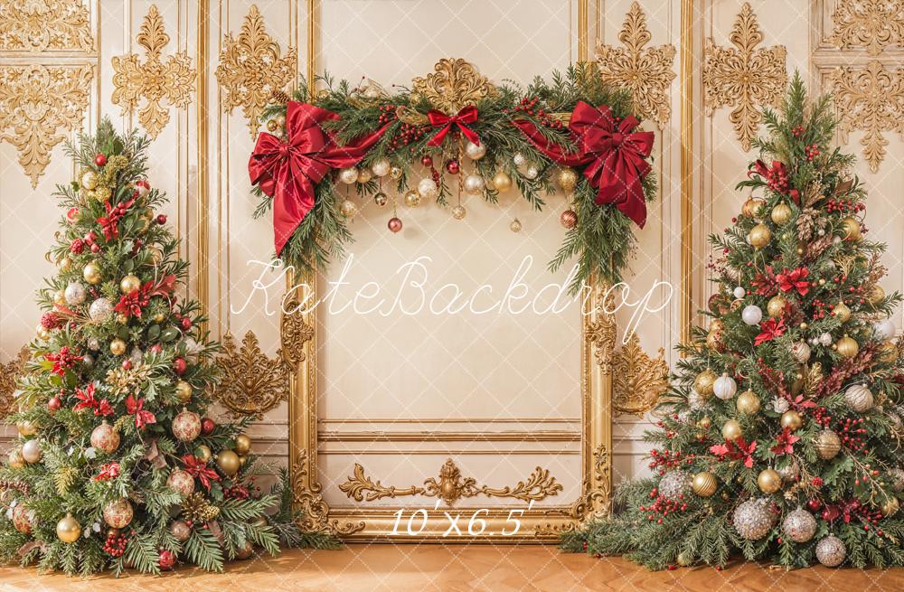 Árbol de Navidad Elegante con Marco de Lazo Vintage Fondo Diseñado por Emetselch