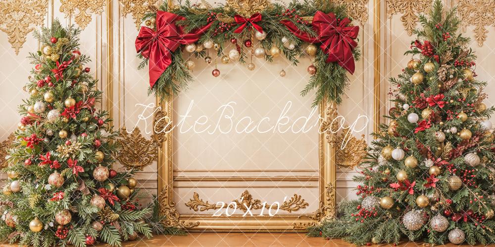 Árbol de Navidad Elegante con Marco de Lazo Vintage Fondo Diseñado por Emetselch