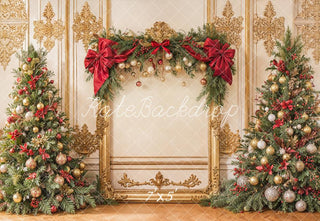 Kate Christmas Tree Elegant Framed Bow Vintage Printed Backdrop Designed by Emetselch