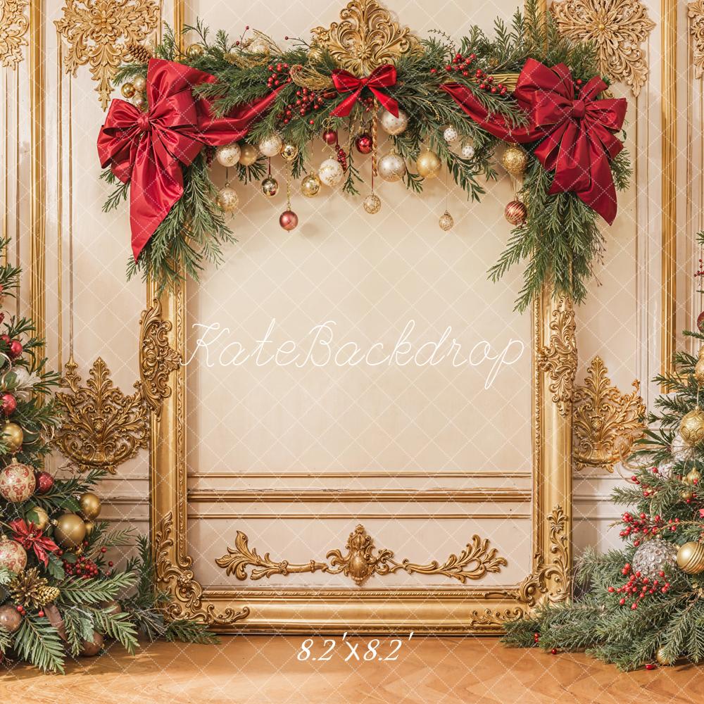 Árbol de Navidad Elegante con Marco de Lazo Vintage Fondo Diseñado por Emetselch