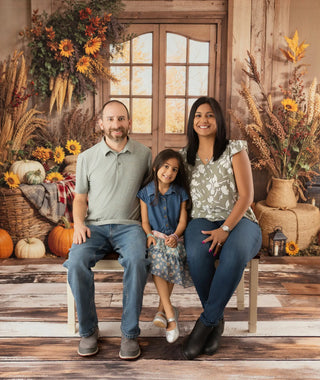 Kate Fall Rustic Door Pumpkin Sunflower Harvest Printed Backdrop Designed by Emetselch
