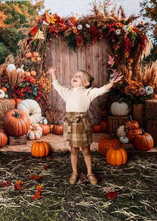 Kate Fall Outdoor Pumpkin Harvest Hay Printed Backdrop Designed by Emetselch