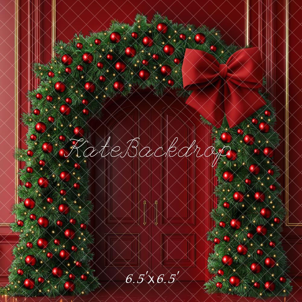 Kate Christmas Garland Arch Red Bow Wall Backdrop Designed by Mini MakeBelieve