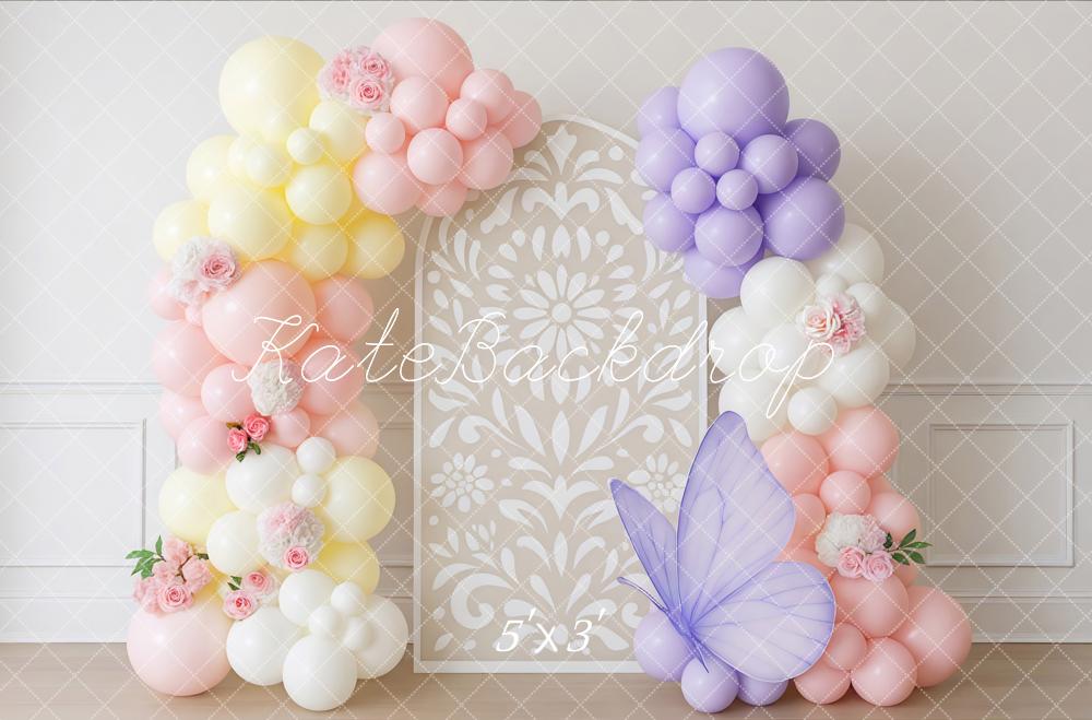 Kate Birthday Butterfly Balloon Floral Arch Backdrop Designed by Mini MakeBelieve