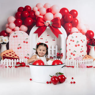 Fondo de globos de pastel de cumpleaños de cereza