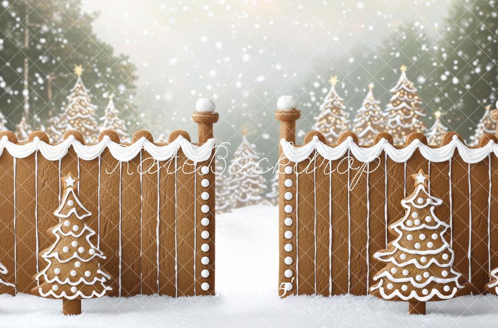 Kate Christmas Gingerbread Fence Snowy Forest Backdrop Designed by Mini MakeBelieve