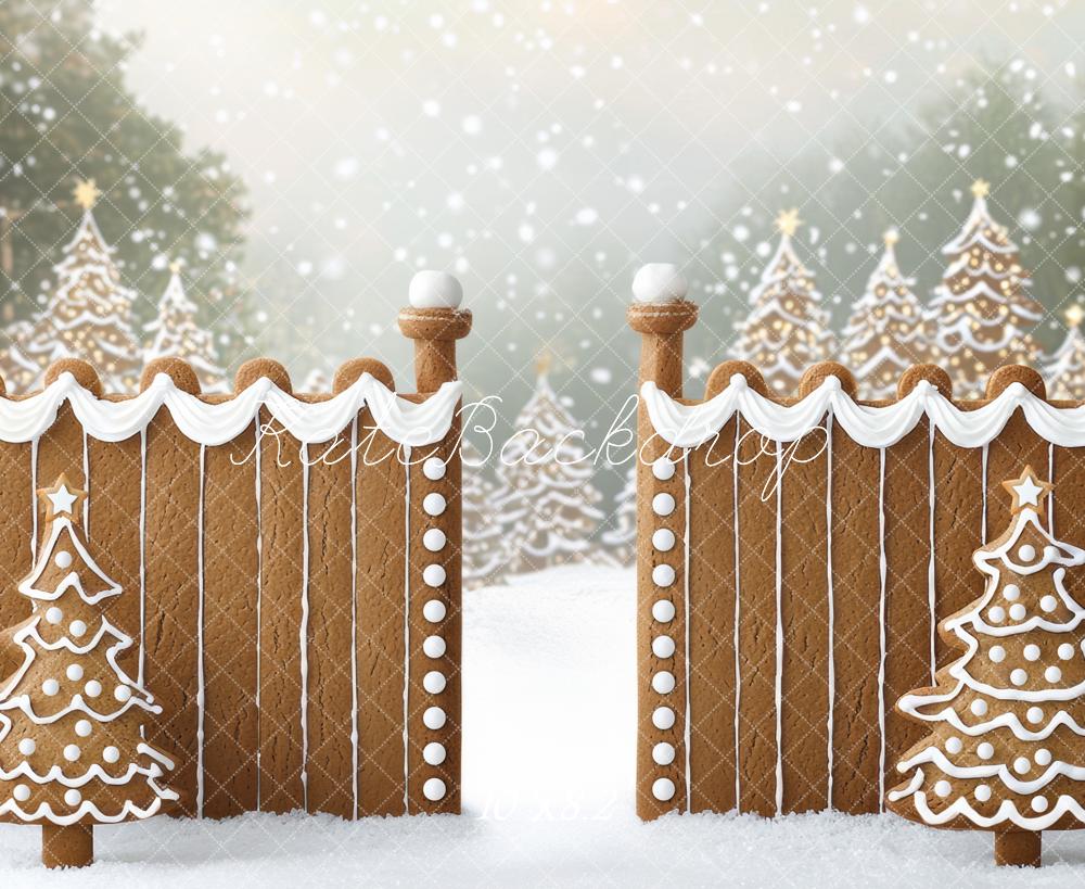 Kate Christmas Gingerbread Fence Snowy Forest Backdrop Designed by Mini MakeBelieve