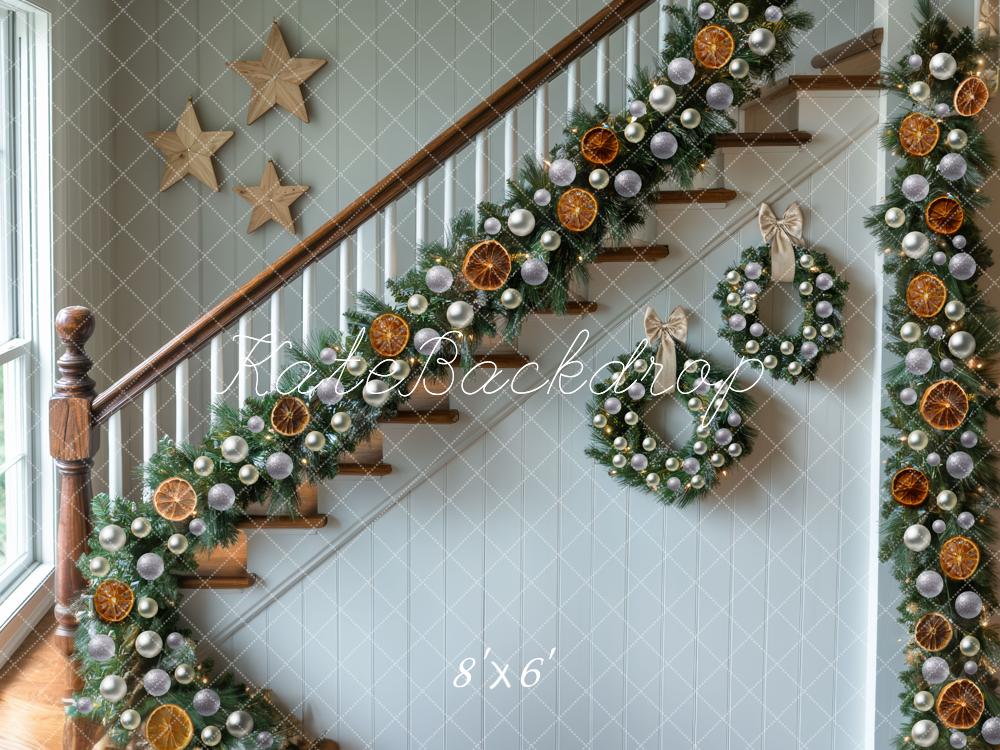 Fondo de Decoraciones de Naranjas de Corona de Escaleras de Navidad diseñado por Mini MakeBelieve