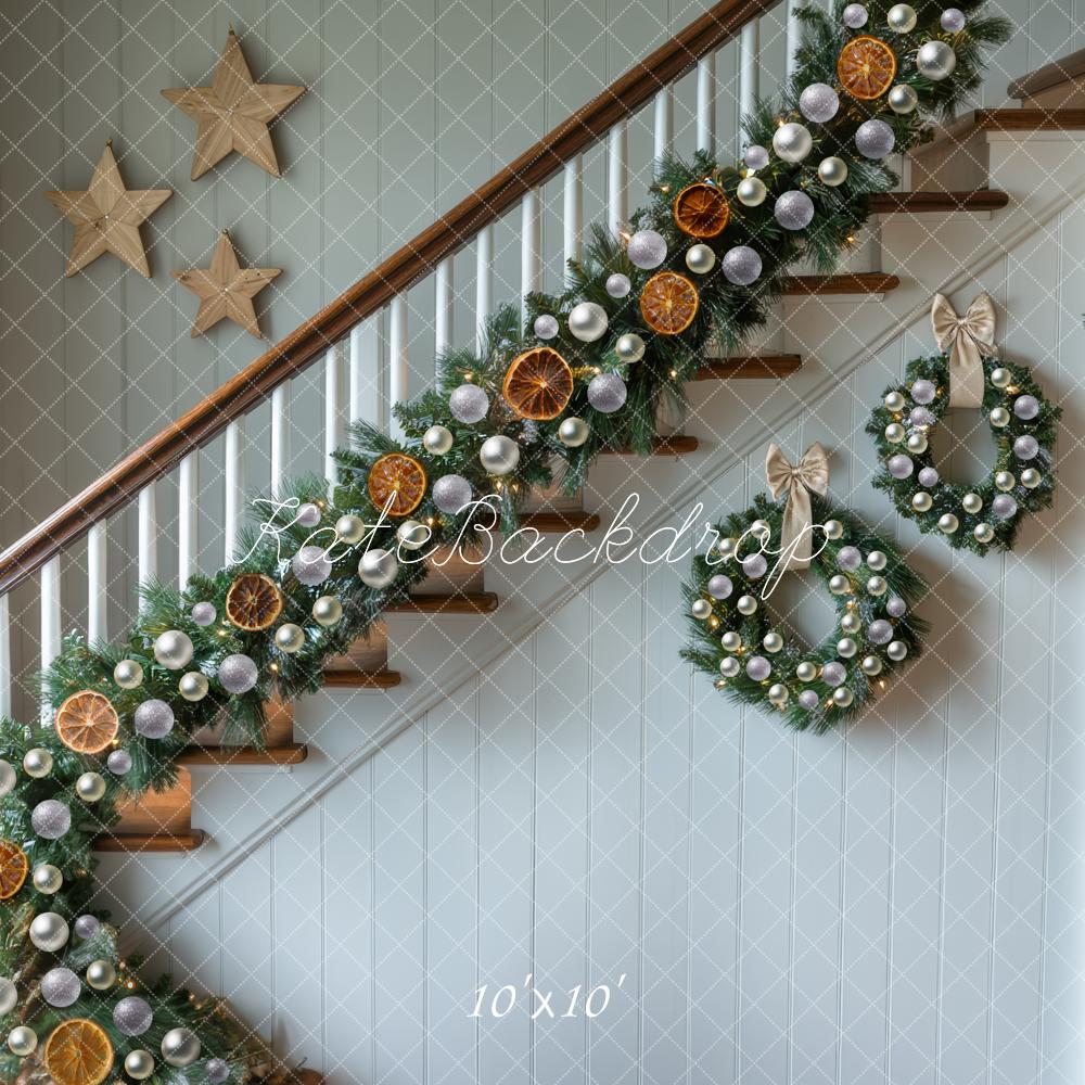 Fondo de Decoraciones de Naranjas de Corona de Escaleras de Navidad diseñado por Mini MakeBelieve