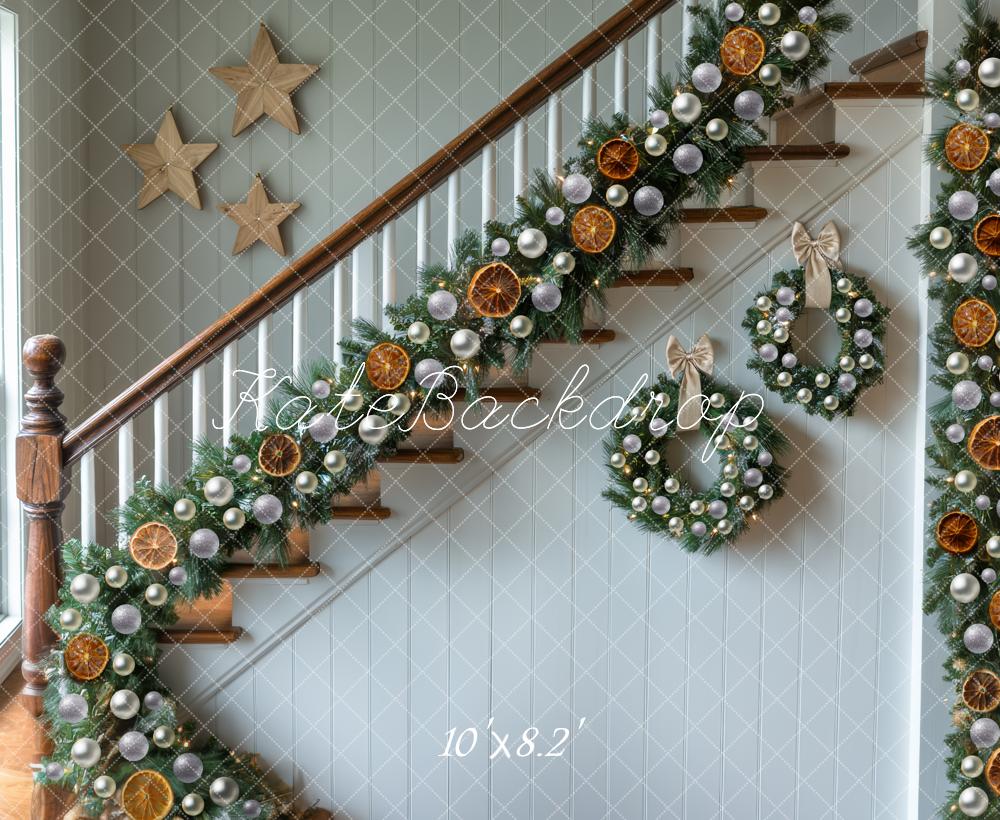 Fondo de Decoraciones de Naranjas de Corona de Escaleras de Navidad diseñado por Mini MakeBelieve