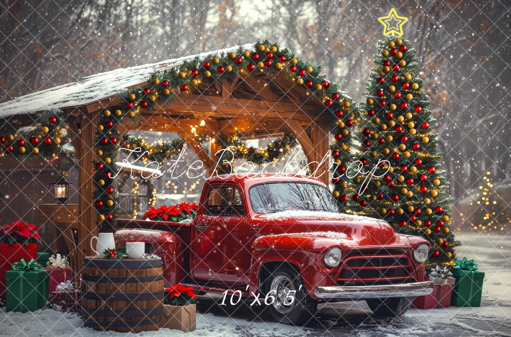 Kate Christmas Truck Front Winter Tree Snowy Backdrop Designed by Mini MakeBelieve