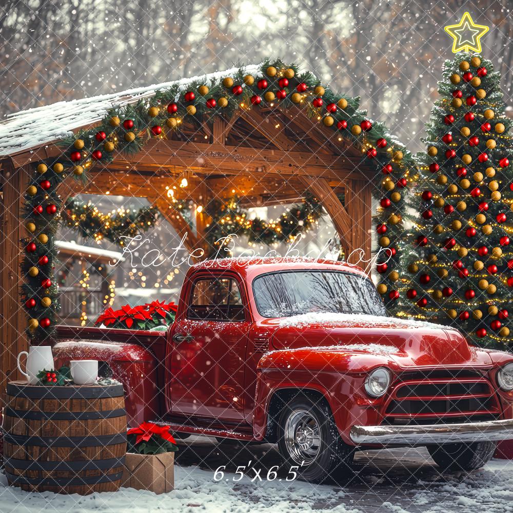 Kate Christmas Truck Front Winter Tree Snowy Backdrop Designed by Mini MakeBelieve