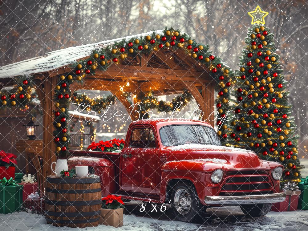 Kate Christmas Truck Front Winter Tree Snowy Backdrop Designed by Mini MakeBelieve