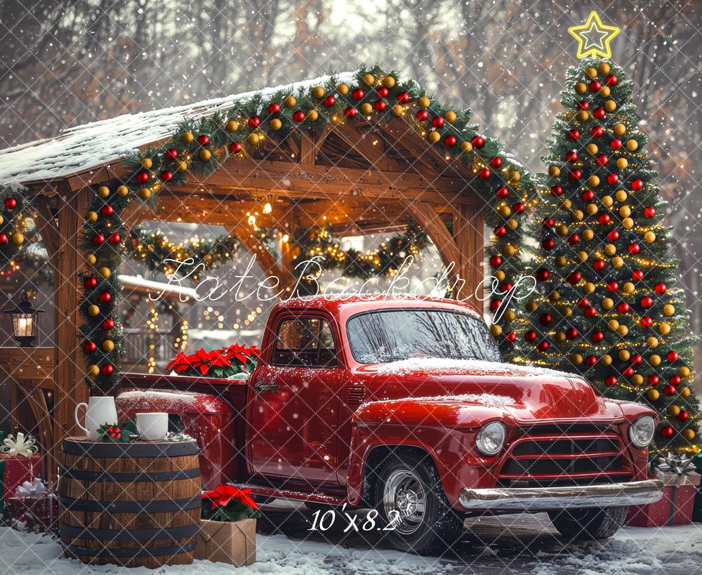 Kate Christmas Truck Front Winter Tree Snowy Backdrop Designed by Mini MakeBelieve