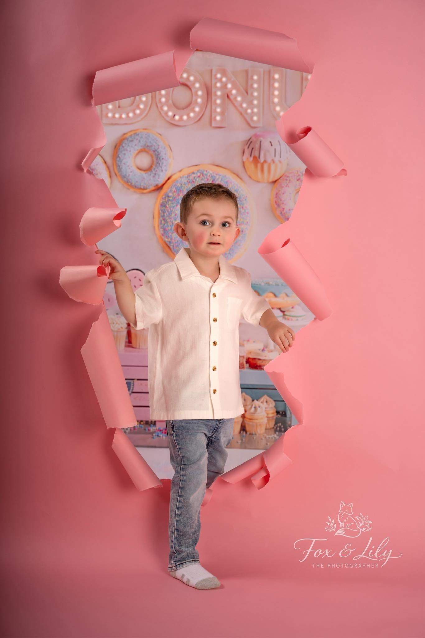 Kate Cake Smash Donut Dessert Table Cupcakes Pastel Printed Backdrop Designed by Emetselch